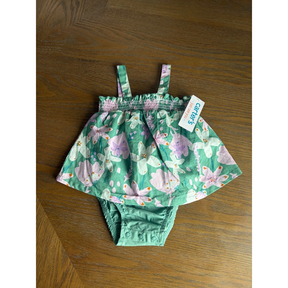 Carters Just One You Baby Girls Green Floral Sunsuit Romper 6M 1P222410 NWT